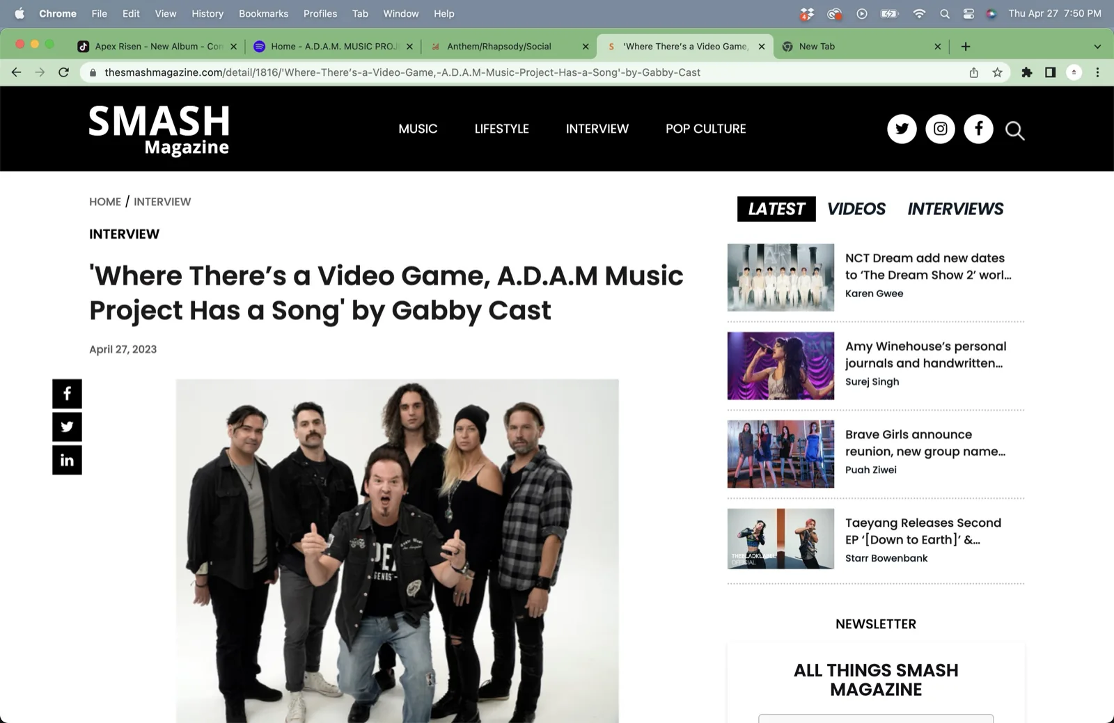 Smash Magazine article on A.D.A.M. Music Project